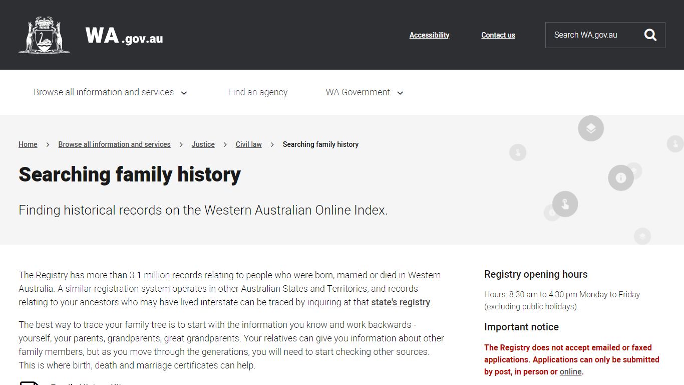 Searching family history | Western Australian Government - WA